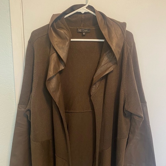 DG2 Diane Gilman Women’s Brown Long Hooded Fall Layering Cardigan Sweater Sz 2XL - Picture 2 of 6